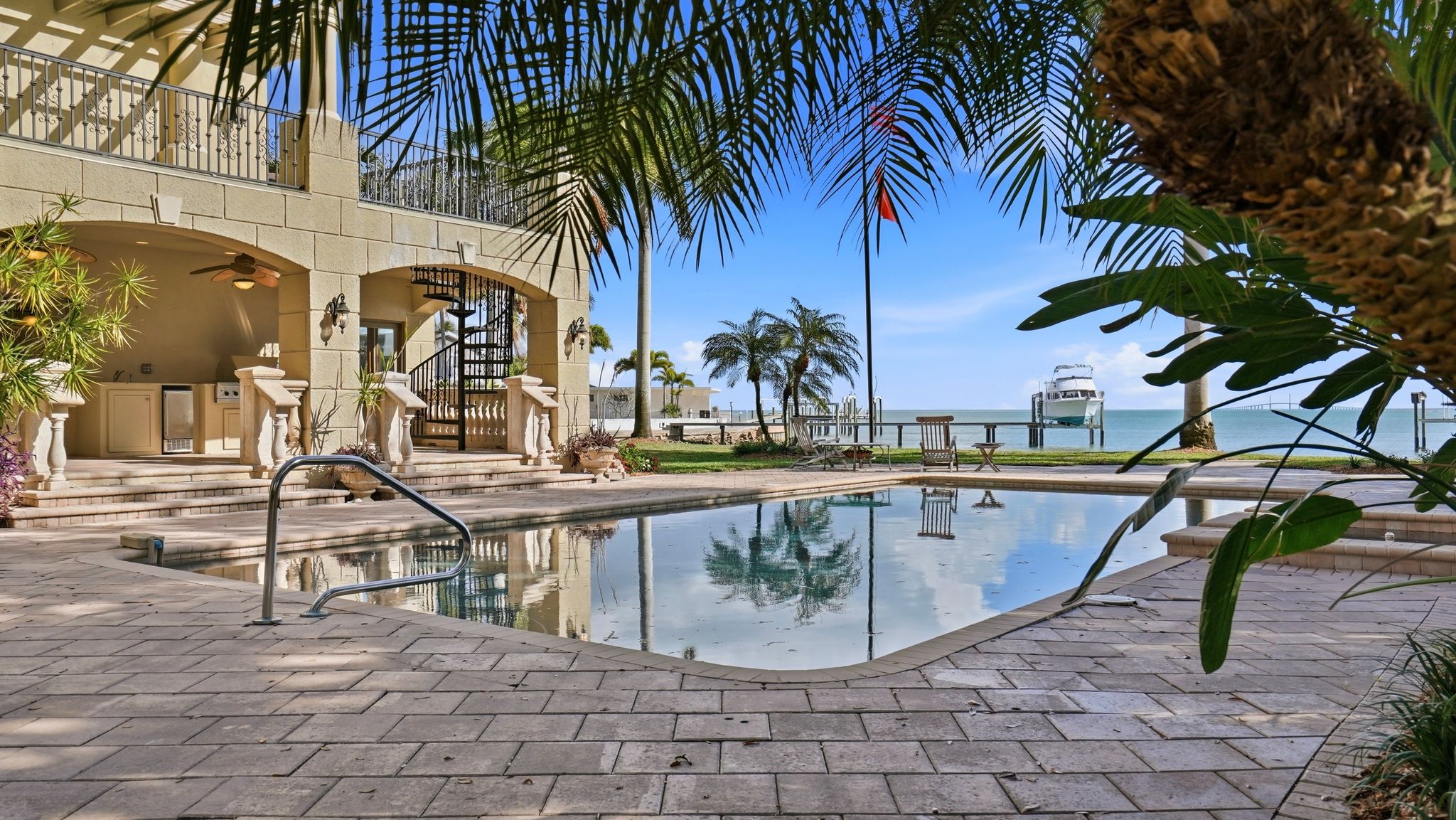 Pool and dock area with waterfront